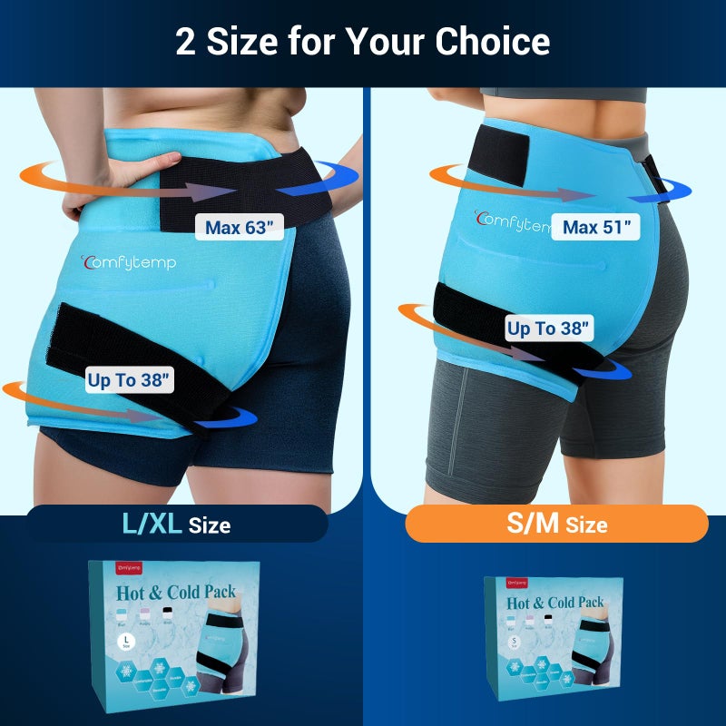 Comfytemp لفافة كيس الثلج كومفيتمب لعرق النسا، مجموعة استبدال الورك، مؤهلة لـ FSA، كيس ثلج جل قابل لإعادة الاستخدام للإصابات، تخفيف الألم، ضغط بارد لعناصر التعافي من الجراحة للعلاج الطبيعي للرجال والنساء (S/M) - Image 4