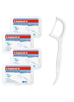 Dental Floss Picks, Double Line Flossers 200 Count, Unwaxed Flossing Thinner And Tougher Unflavored Threader Flosser With 4 Travel Cases
