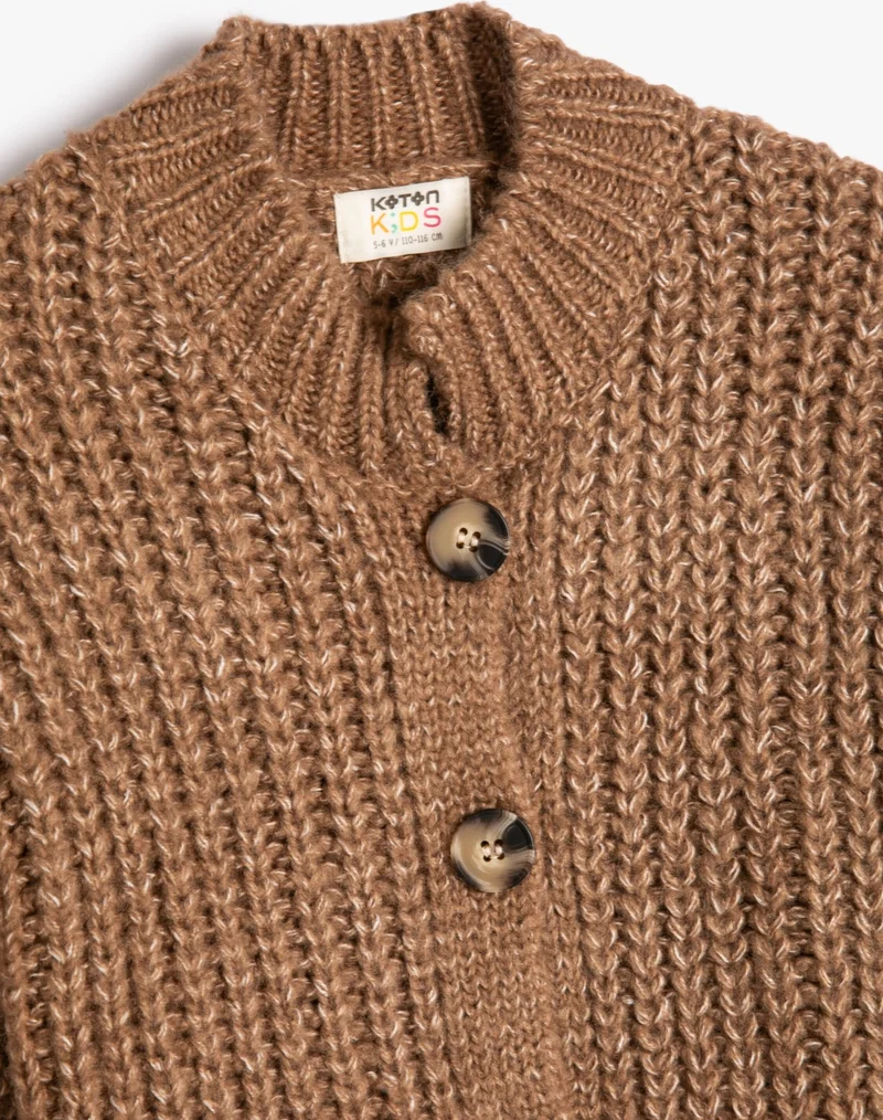 KOTON Knitted Cardigan Button Closure Long Sleeve Round Stand Collar
