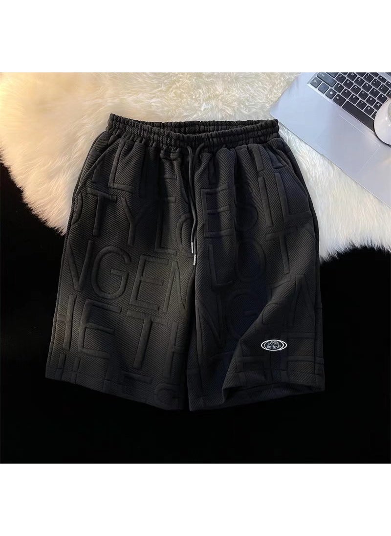 Generic Casual Mens Shorts 2024 New Style American Trendy Brand Loose Fit Student Basketball Five Minute Pants Mid Waist YST X27 Black 