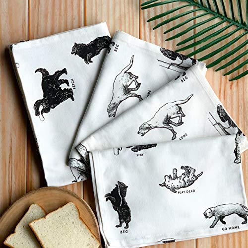 Pixel Home Dog Design Premium Cotton Multi Purpose Towel - Designer Made Pack of 4 - Towel for Tables, Kids Lunch Napkins, Drying Dishes & Cleaning & Wiping, Etc (Dog Print, 200 GSM) - Image 1