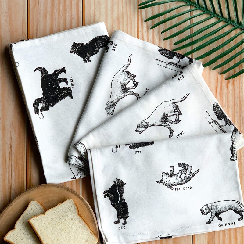 Pixel Home Dog Design Premium Cotton Multi Purpose Towel - Designer Made Pack of 4 - Towel for Tables, Kids Lunch Napkins, Drying Dishes & Cleaning & Wiping, Etc (Dog Print, 200 GSM) - Image 5