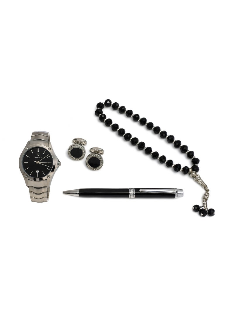 Rivoly "Men's Luxury Stainless Steel Watch Gift Set with Pen, Cufflinks, and Elegant Tasbih" - Image 3