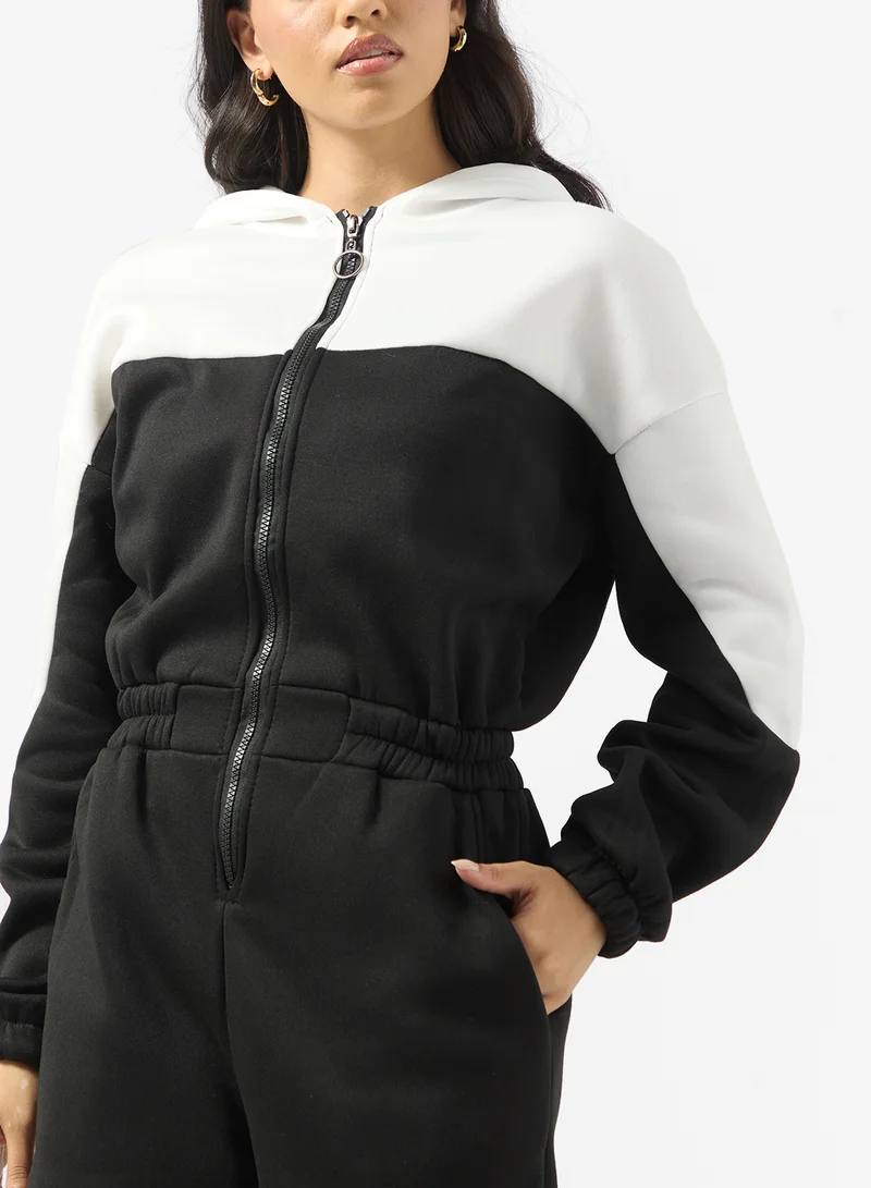 جينجر Zip Up Fleece Colorblock Onesie