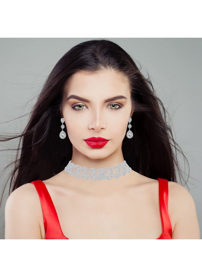 Paxuan - Women Rhinestone Crystal Wedding Bridal Choker Necklace Earrings Bracelet Jewelry Sets - Image 1