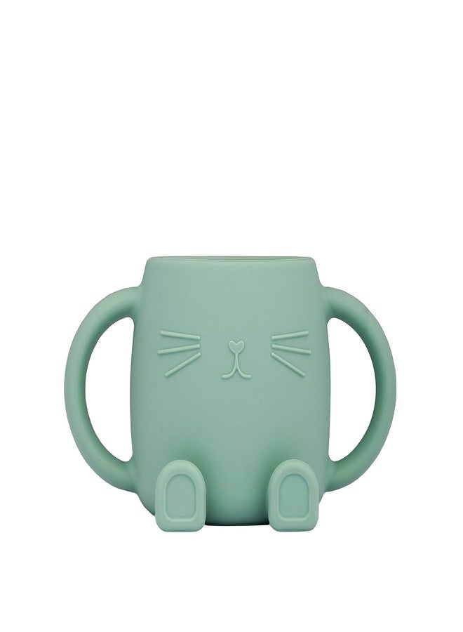 GUCHIGU Mini Cup + Straw Training System - 100% Silicone Training Cup for Infants + Toddlers | Reusable Portable Baby Sippy Drinking Cup for Kids | BPA Free | Cute Cat Shape (Green) - Image 4