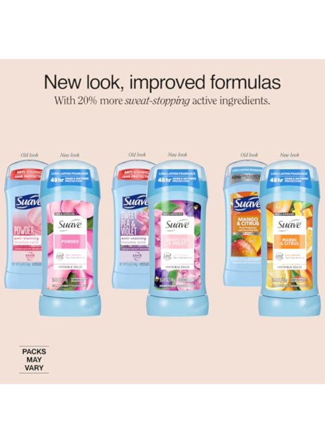 Suave Antiperspirant Deodorant for Women Variety 4Pack Powder Tropical Paradise Coconut Kiss Sweet Pea Violet AntiStaining Invisible Solid TalcFree 12 Oz Ea - Image 3