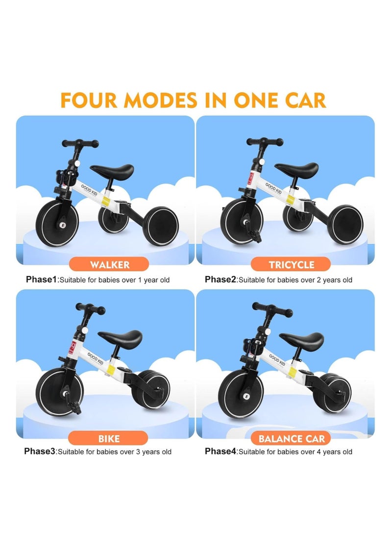 TIGER 4-in-1 Kids Balance Bike & Tricycle for Toddlers Ages 1–4 || Convertible Ride-On Toy with Adjustable Seat & Pedals | Indoor & Outdoor Baby Trike for Boys & Girls || Perfect First Birthday Gift, Lightweight & Safe Design (White)  - Image 5