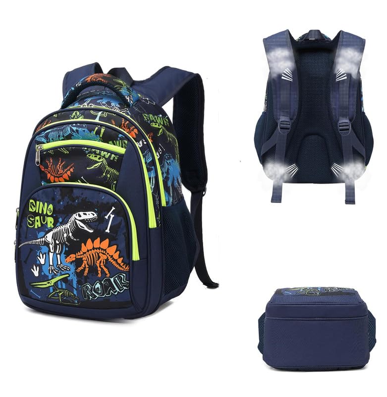 Frantic Waterproof Polyester 26 L School Backpack With Pencil/Staionery Pouch School Bag Class 1 to 8 Daypack Picnic Bag For School Going Boys & Girls(RR_4Zipper_Blue_Dino_Skeleton_24_B) - Image 3