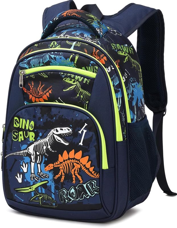 Frantic Waterproof Polyester 26 L School Backpack With Pencil/Staionery Pouch School Bag Class 1 to 8 Daypack Picnic Bag For School Going Boys & Girls(RR_4Zipper_Blue_Dino_Skeleton_24_B) - Image 1
