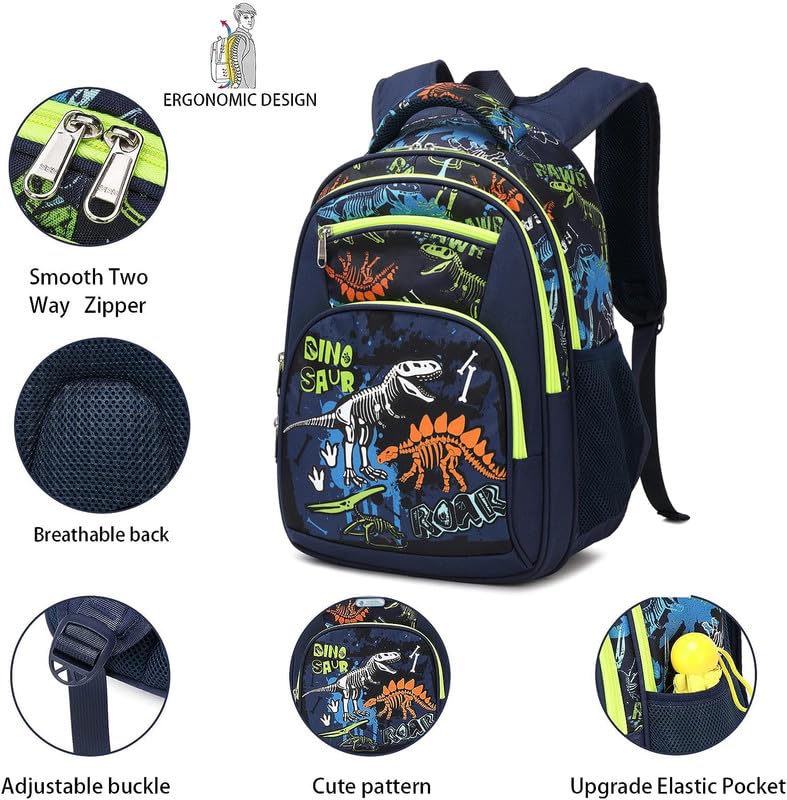 Frantic Waterproof Polyester 26 L School Backpack With Pencil/Staionery Pouch School Bag Class 1 to 8 Daypack Picnic Bag For School Going Boys & Girls(RR_4Zipper_Blue_Dino_Skeleton_24_B) - Image 4