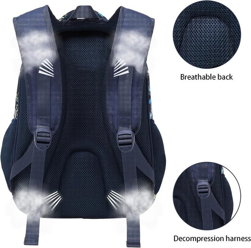 Frantic Waterproof Polyester 26 L School Backpack With Pencil/Staionery Pouch School Bag Class 1 to 8 Daypack Picnic Bag For School Going Boys & Girls(RR_4Zipper_Blue_Dino_Skeleton_24_B) - Image 2