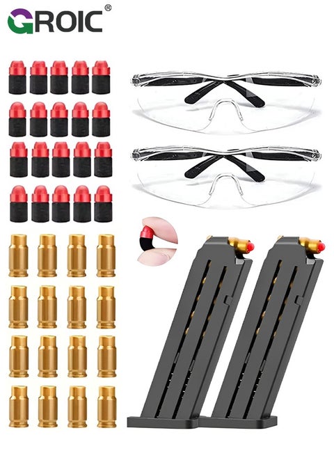 20 Pcs Soft Bullets, 16 Pcs Shells for Soft Bullet Toy Gun,Safety EVA Foam Bullet Refill Kit for Shell Ejecting Toy Gun,Toy Bulle Ammo Pack Toy Accessories with Magazine and Goggles