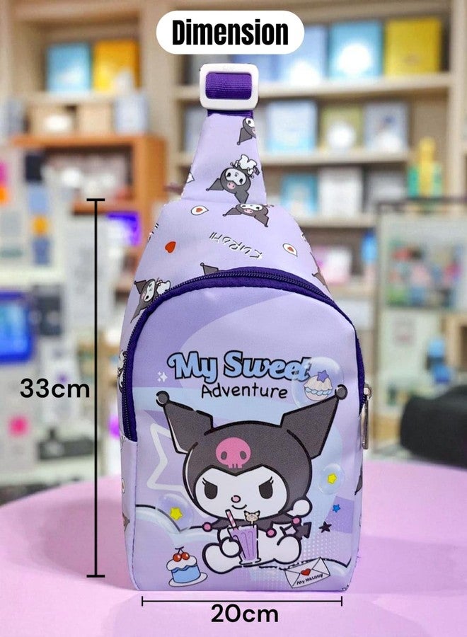 AMYCAUR Cartoon Print Crossbody Bag For Boys & Girls (Pack Of 1) | Best Birthday Gift For Kids | Cheast Bag With Adjustable Strap For Outdoor, Travel, Picnic, Hiking, Cycling (Kuromi) - Image 3