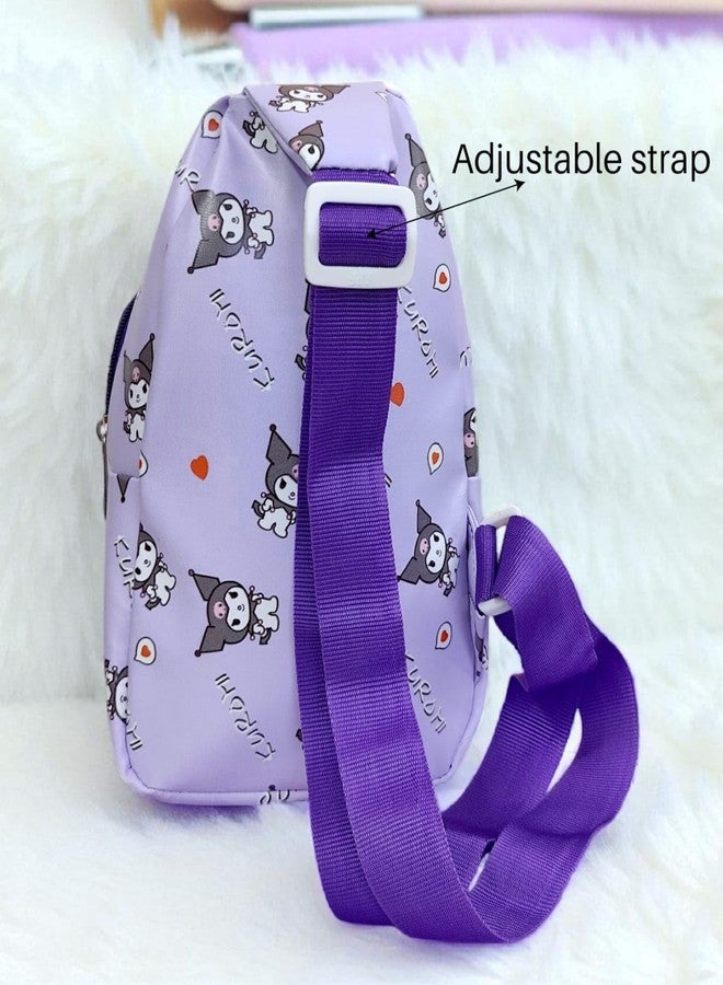 AMYCAUR Cartoon Print Crossbody Bag For Boys & Girls (Pack Of 1) | Best Birthday Gift For Kids | Cheast Bag With Adjustable Strap For Outdoor, Travel, Picnic, Hiking, Cycling (Kuromi) - Image 4