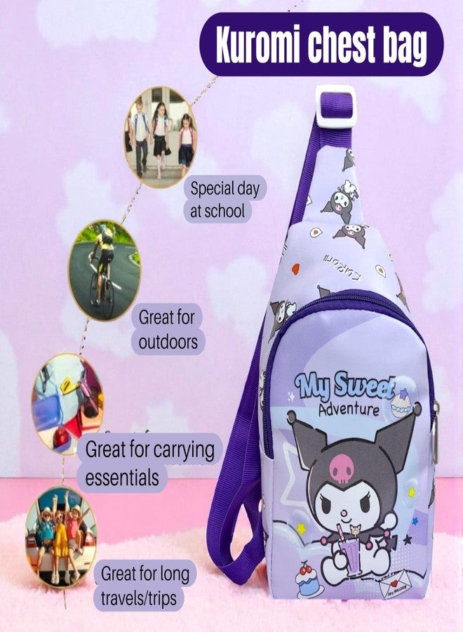 AMYCAUR Cartoon Print Crossbody Bag For Boys & Girls (Pack Of 1) | Best Birthday Gift For Kids | Cheast Bag With Adjustable Strap For Outdoor, Travel, Picnic, Hiking, Cycling (Kuromi) - Image 2