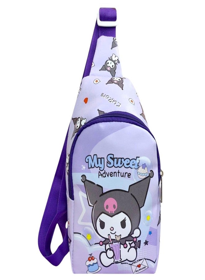 AMYCAUR Cartoon Print Crossbody Bag For Boys & Girls (Pack Of 1) | Best Birthday Gift For Kids | Cheast Bag With Adjustable Strap For Outdoor, Travel, Picnic, Hiking, Cycling (Kuromi) - Image 1