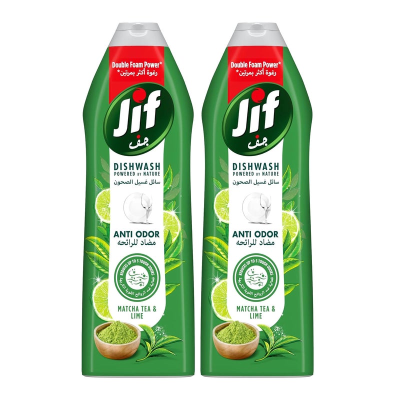 Jif Anti Odor Dishwashing Liquid Matcha Tea & Lime Double Foam Power 2 x 670 ml