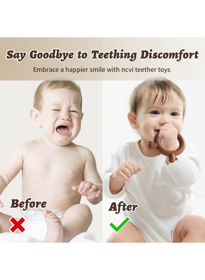 نسفي مجموعة من 4 حلقات تسنين سيليكون من NCVI للأطفال من عمر 0 إلى 6 أشهر، حلقات تسنين للأطفال مع مشبك مصاصة، ألعاب مضغ للأطفال الصغار من عمر 3 إلى 6 أشهر، سهلة الإمساك، خالية من مادة BPA لتخفيف ألم التسنين للأطفال - Image 3