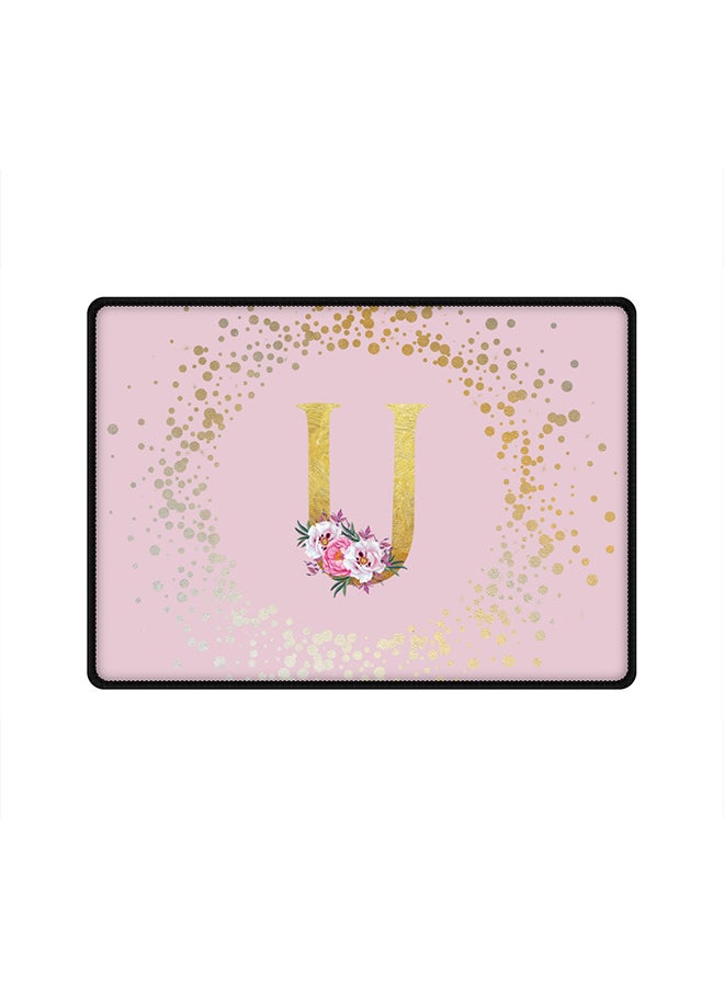 Stylizedd Designer Gaming Mouse Pad  Anti-Skid Mousepad Large Keyboard Mouse Pad Desk Mat Custom Monogram Initial Letter Floral Pattern Alphabet - U  (Pink) - Image 1