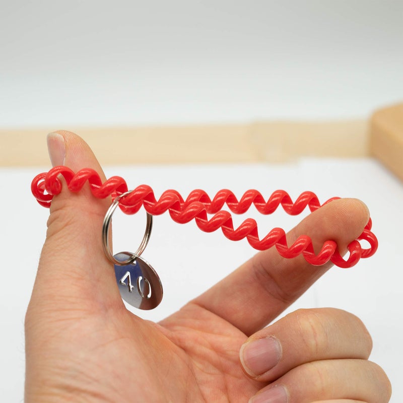 StayMax 50 pcs Stretchable Key Ring Band Keychain Spriral Wrist Coil Keychain for Number Tag Key Tag (Red) - Image 2