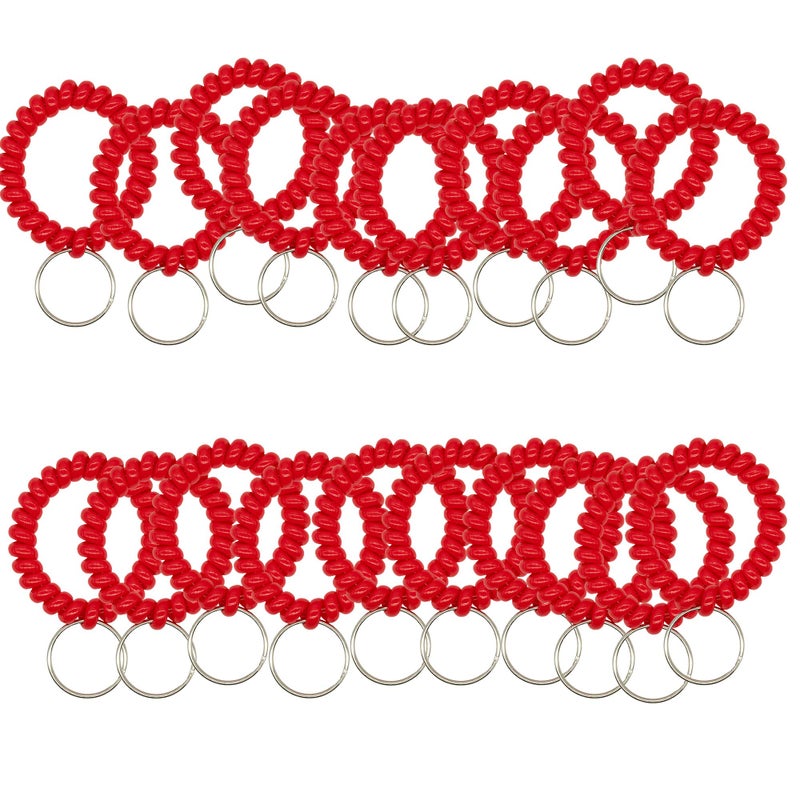 StayMax 50 pcs Stretchable Key Ring Band Keychain Spriral Wrist Coil Keychain for Number Tag Key Tag (Red) - Image 1