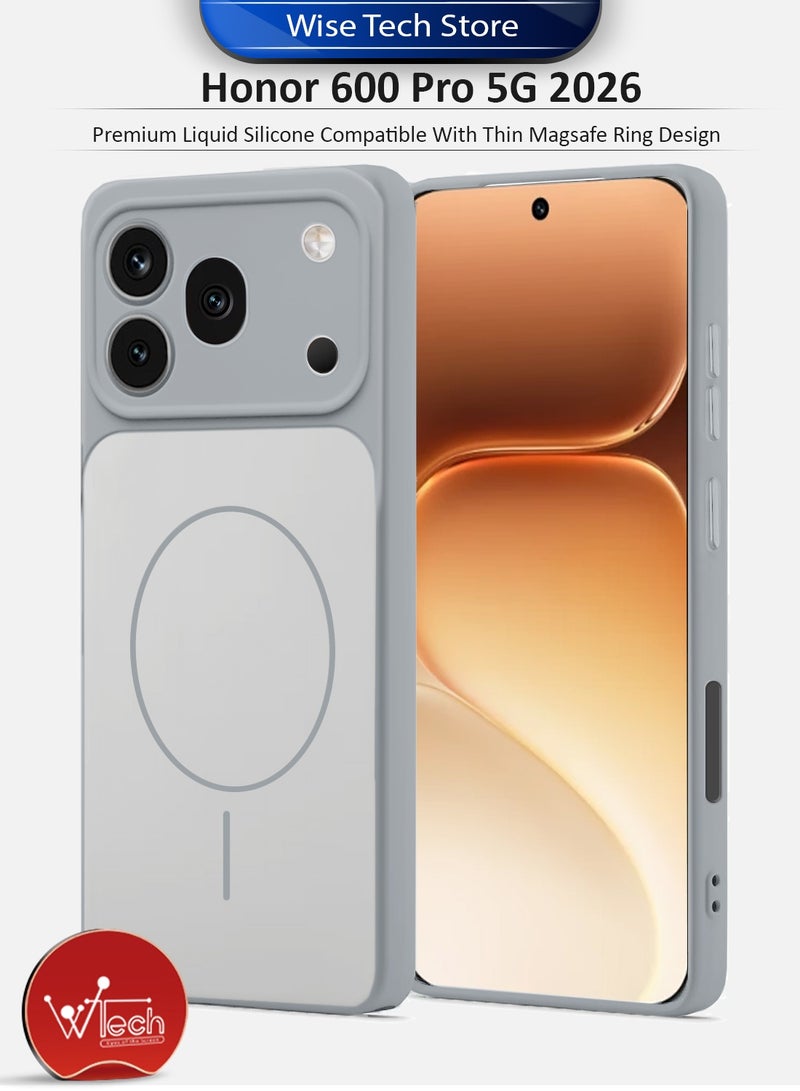 Wtech Honor 600 Pro 5G 2026 Premium Liquid Silicone Compatible With Thin Magsafe Ring Case Cover (MCMPMN) - Grey - Image 1