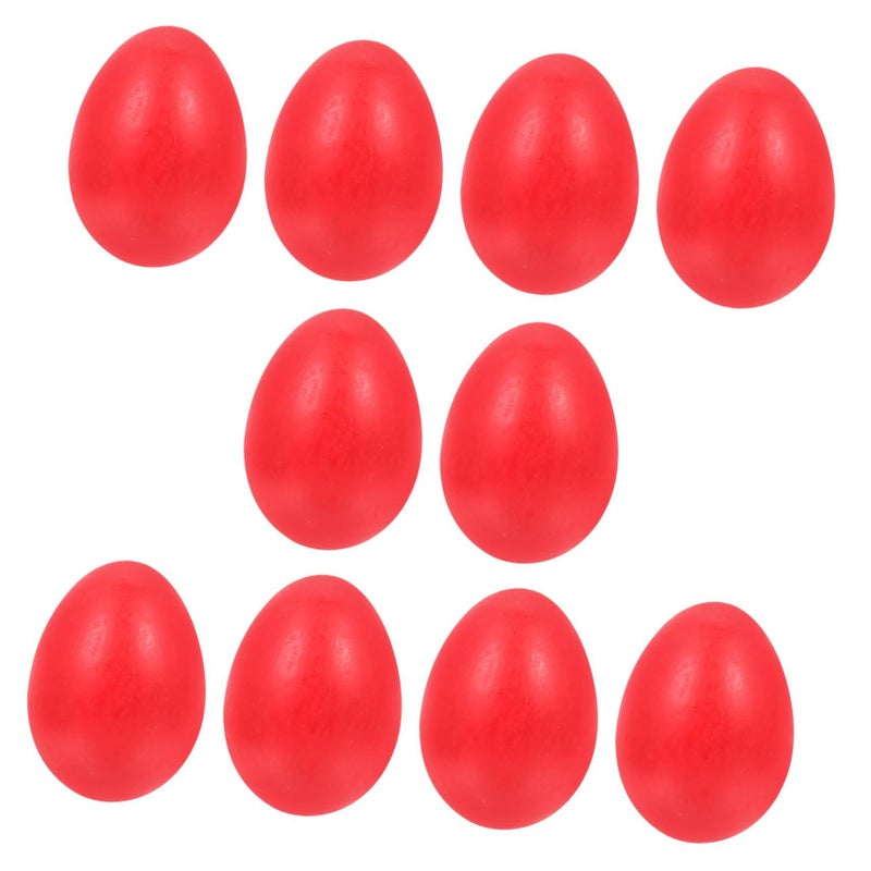 بيض عيد الفصح الخشبي المصنوع يدويًا من الخشب الطبيعي المصبوغ باللون الأحمر زخارف تزيينية 10 قطع - Image 2
