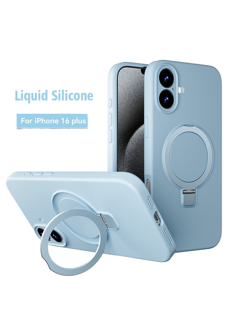 X-level iPhone 16 Plus Case,Slim Full Camera Protection Liquid Silicone Phone Case Cover Suitable for  iPhone 16 Plus Compatible with MagSafe Ring Magnet Kickstand (Light Blue) - Image 1