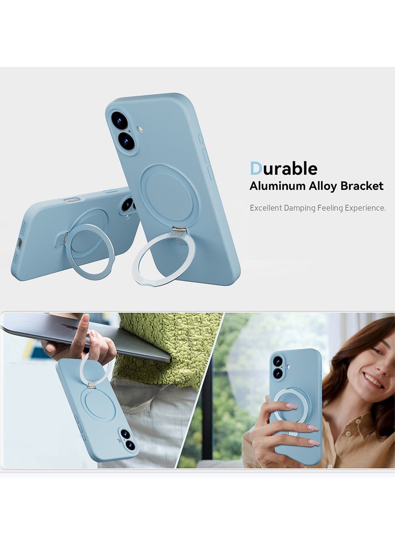 X-level iPhone 16 Plus Case,Slim Full Camera Protection Liquid Silicone Phone Case Cover Suitable for  iPhone 16 Plus Compatible with MagSafe Ring Magnet Kickstand (Light Blue) - Image 2