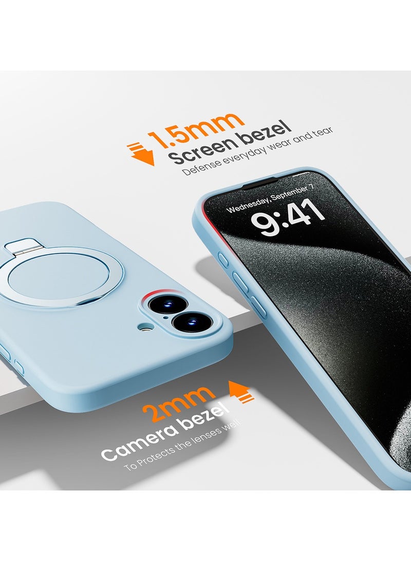 X-level iPhone 16 Plus Case,Slim Full Camera Protection Liquid Silicone Phone Case Cover Suitable for  iPhone 16 Plus Compatible with MagSafe Ring Magnet Kickstand (Light Blue) - Image 4