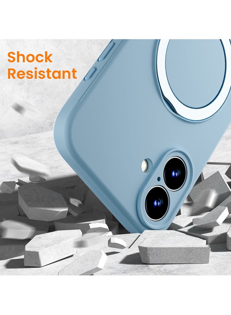 X-level iPhone 16 Plus Case,Slim Full Camera Protection Liquid Silicone Phone Case Cover Suitable for  iPhone 16 Plus Compatible with MagSafe Ring Magnet Kickstand (Light Blue) - Image 3