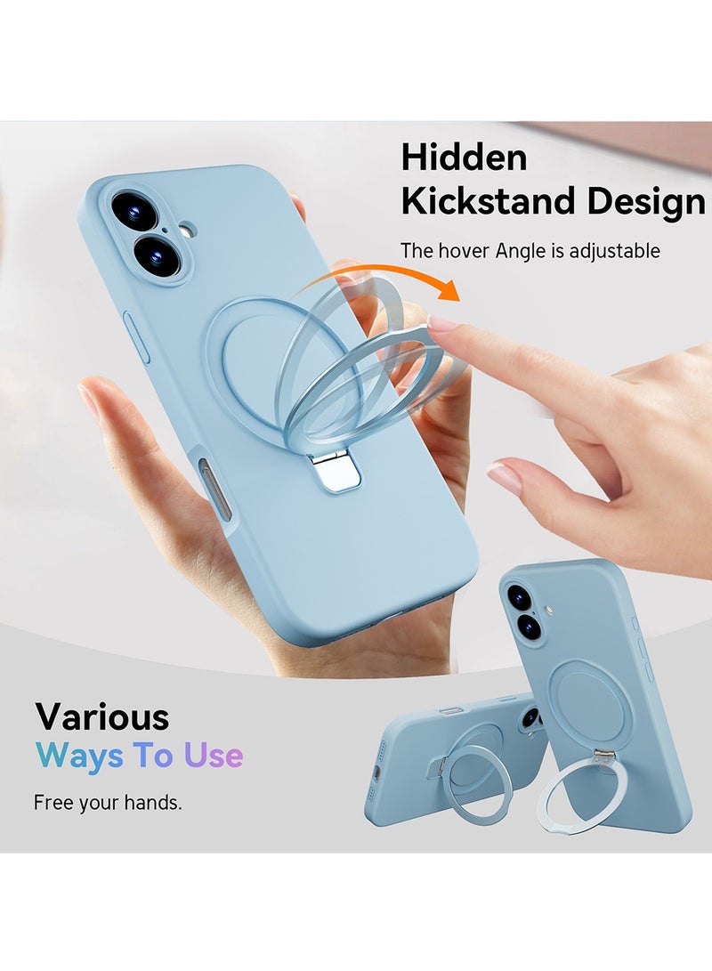 X-level iPhone 16 Plus Case,Slim Full Camera Protection Liquid Silicone Phone Case Cover Suitable for  iPhone 16 Plus Compatible with MagSafe Ring Magnet Kickstand (Light Blue) - Image 5
