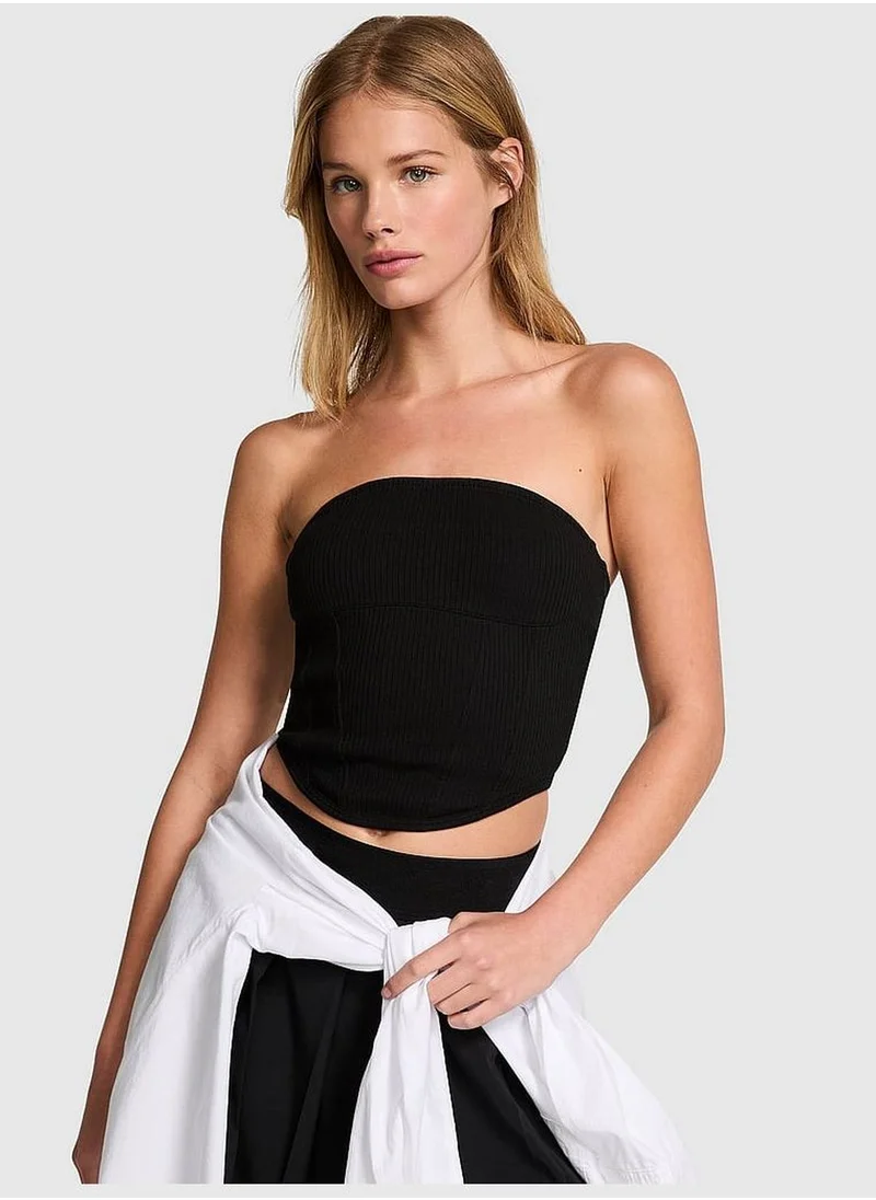 PINK The Cinched Cotton Strapless Corset Top
