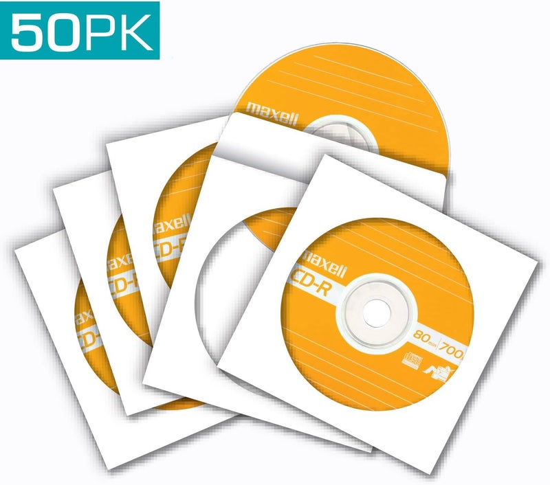 Maxell 190135 Protective Thin Clear Plastic Easy Storage CD  DVD Sleeves White 50 Pack Paper - Image 3