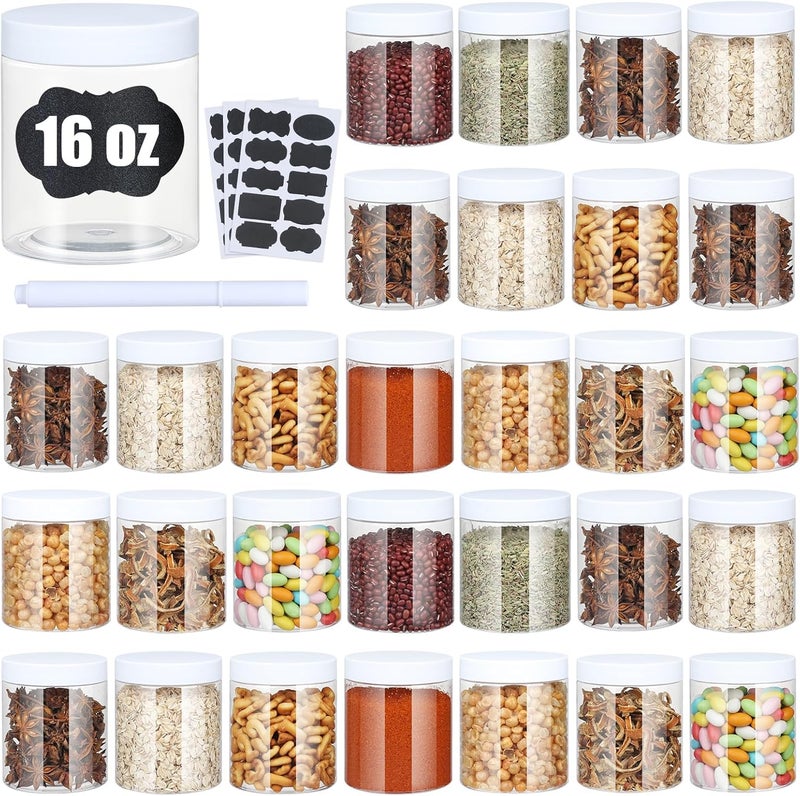 CrazyStorey Plastic Jars with Lids,Airtight Container Ideal For Dry Food, Honey Jam, Peanut Butter,Cosmetics, Cream, Bathroom and Storage Included Extra Label and A Pen (30 PCS White Lids) - Image 1