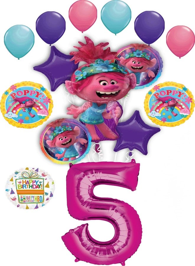 أناجرام مستلزمات حفلة عيد الميلاد الخامس من بوبي وورلد تور، باقة بالونات ترولز مكونة من 15 قطعة - Image 1