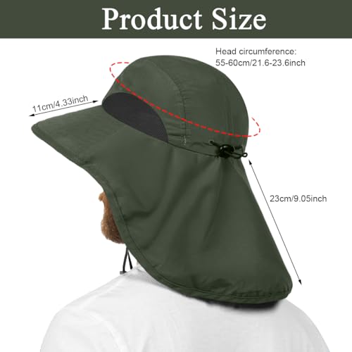 Gustave® Unisex Wide Brim Bucket Sun Hat with Neck Flap & Adjustable Chin Strap, UV Protection, Water Repellent, Breathable Quick Dry Mesh, Foldable Packable Outdoor Cap for Hiking, Fishing Green - Image 2