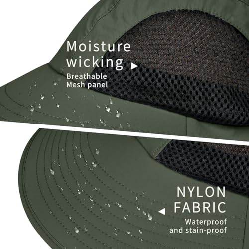 Gustave® Unisex Wide Brim Bucket Sun Hat with Neck Flap & Adjustable Chin Strap, UV Protection, Water Repellent, Breathable Quick Dry Mesh, Foldable Packable Outdoor Cap for Hiking, Fishing Green - Image 5