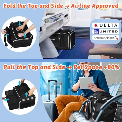 Petskd Top and Side Expandable Pet Carrier 18x11x11 Inches Delta United Airline Approved SoftSided Carrier for Small Cats and Dogs with Locking Safety Zippers and AntiScratch MeshBlack - Image 3