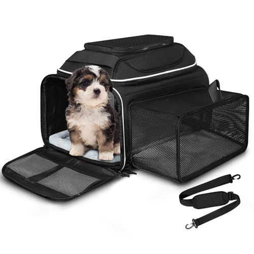 Petskd Top and Side Expandable Pet Carrier 18x11x11 Inches Delta United Airline Approved SoftSided Carrier for Small Cats and Dogs with Locking Safety Zippers and AntiScratch MeshBlack - Image 1