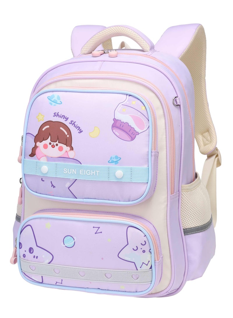 SUN EIGHT Premium 16.5 inches Kids Backpack Light Weight Water Resistant Multifunctional School Daypack for Girls, SE22142, Purple - Image 1