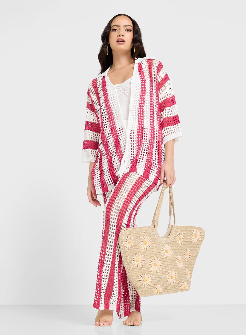 Ginger Stripe Crochet Oversize Shirt & Pant Set  - Image 5