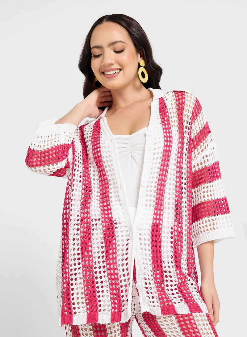 Ginger Stripe Crochet Oversize Shirt & Pant Set  - Image 3