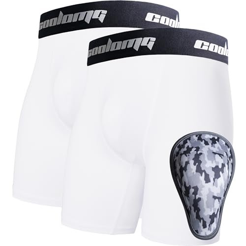 COOLOMG 2-Pack Boys Compression Briefs with Soft Athletic Cup - Youth Baseball Under Shorts White S - Image 1