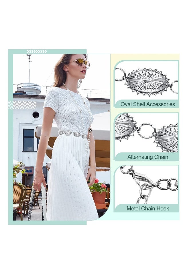 Metal Chain Belt for Women, Fashion Metal Oval Chain Belt, Adjustable Women's Belts for Dresses Jeans, Western Cowgirl Belts for Girls Women (Silver) - Image 2