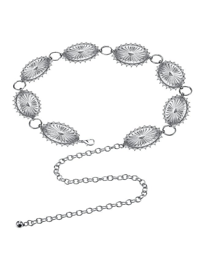 Metal Chain Belt for Women, Fashion Metal Oval Chain Belt, Adjustable Women's Belts for Dresses Jeans, Western Cowgirl Belts for Girls Women (Silver) - Image 1