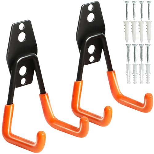 KURUI Heavy Duty Wall Hook for Hanging, 2 Pack Garage Tool Organizer Wall Mount, Metal Garage Storage Hooks for Ladder,Extension,Garden Tool, Small Utility Hook, Hose Holder for Outdoor and Indoors - Image 1