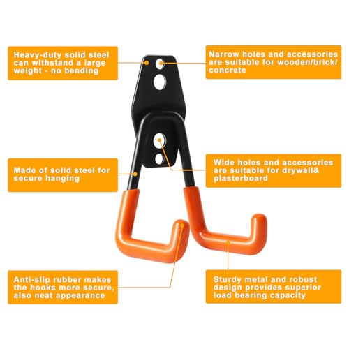 KURUI Heavy Duty Wall Hook for Hanging, 2 Pack Garage Tool Organizer Wall Mount, Metal Garage Storage Hooks for Ladder,Extension,Garden Tool, Small Utility Hook, Hose Holder for Outdoor and Indoors - Image 4