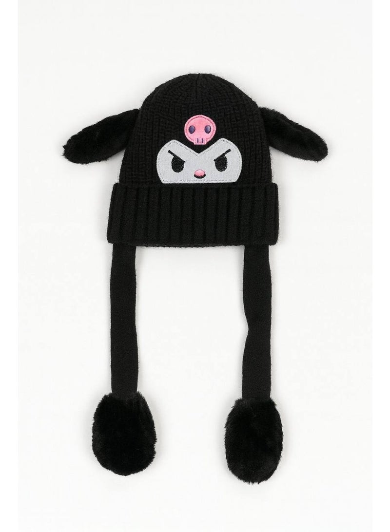 zoba Cute cartoon design winter hat for kids - soft wool hat with a push mechanism to move the ears - interactive and fun for children - warm and lightweight with push balls at the ends - suitable for girls and boys (black) - Image 1